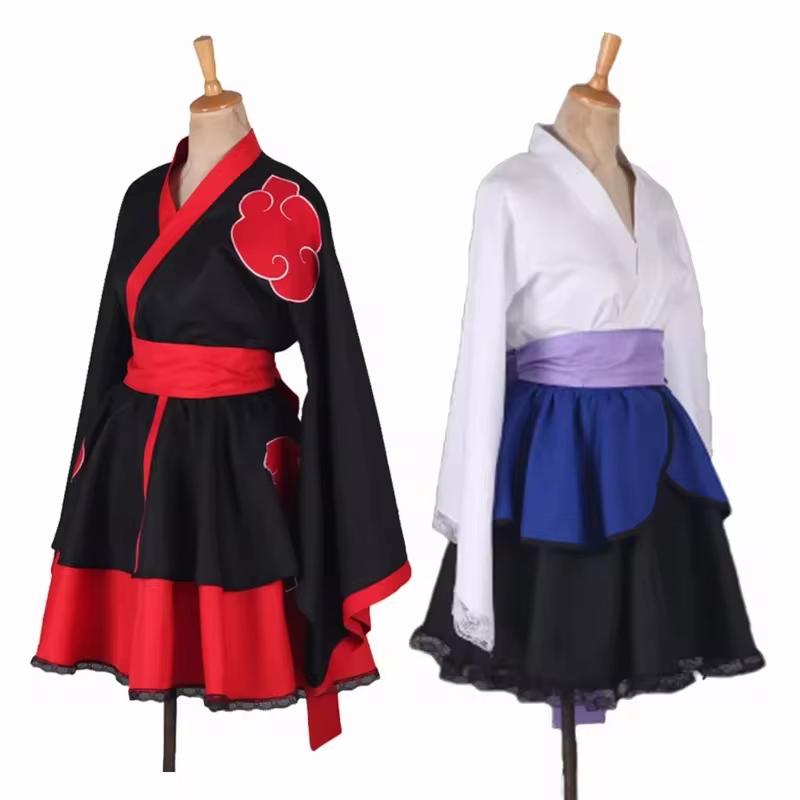 Lolita Anime Dress for Women Cosplay Costume Akatsuki Kimono, Maid Dress Uchiha Sasuke Clothes Suit Styles