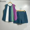 ZANZEA Women Summer Round Neck Sleeveless Vest Pocket Shorts Sets