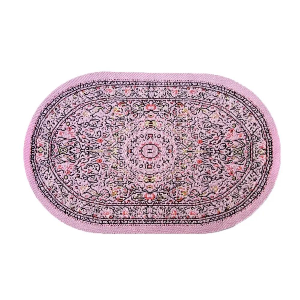 1:12 Scale Dollhouse Carpet Playing House Decor Floor Coverings Floral Pattern Mat Doll Accessories Miniature Weaving Rug