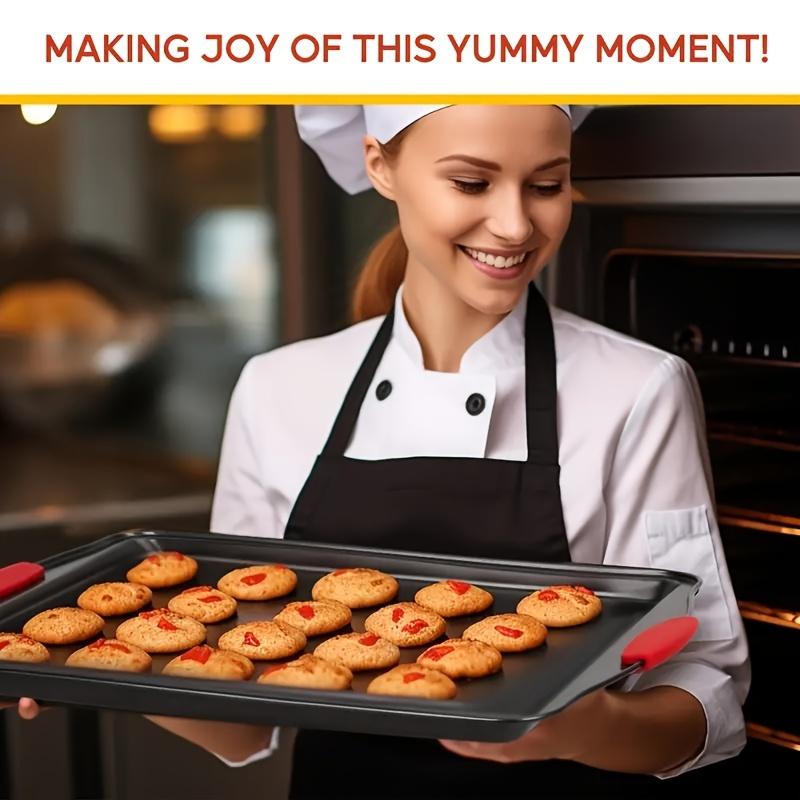 Carbon Steel Non-Stick Oven Bakeware Set with Red Silicone Handles Commercial-Grade