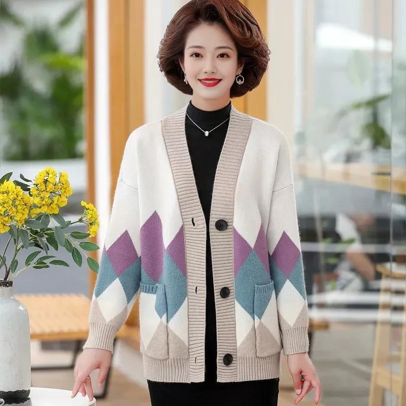 Middle-aged Mother Spring and Autumn Knitted Cardigan New Good Sweater Jacket Top Middle-aged and Elderly Women's Clothing