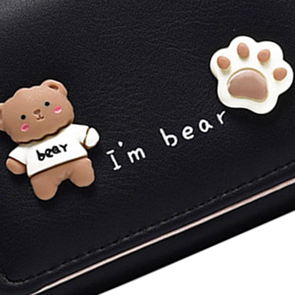 Small Wallet for Girls Women PU Leather Cute Wallet Card Holder Coin Purse for Daily Use Black