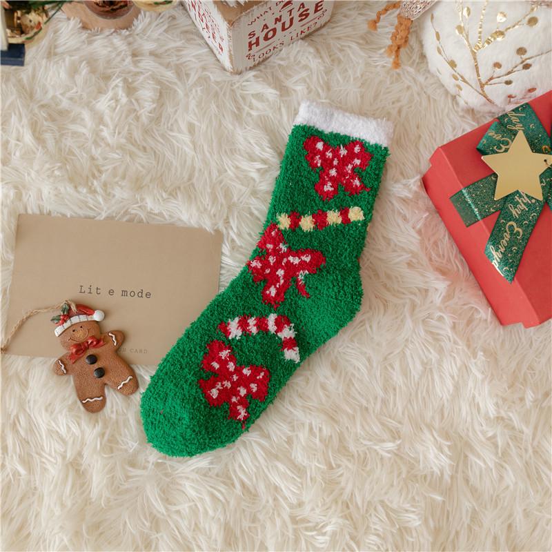 Cozy Coral Fleece Christmas Socks: Velvet Santa Half-Sided, Warm Floor Stockings for Autumn & Winter