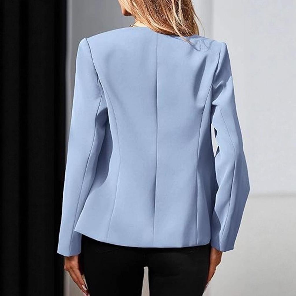 Women's Slim-Fit Round Neck Long Sleeve Button Pocket Lined Cardigan Top Jacket