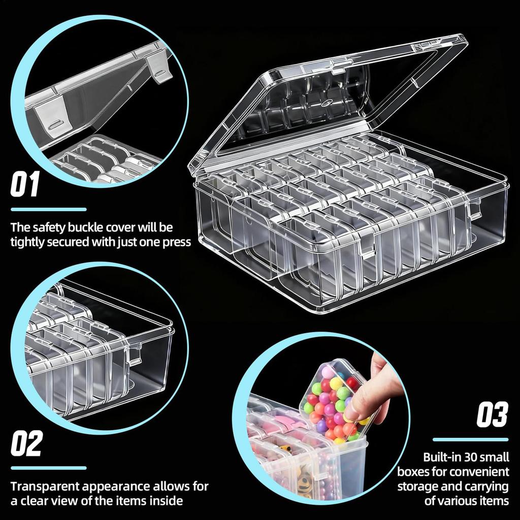 Bead Storage Containers Hinged Lid Rectangle Clear With 30 Pieces Cases Beads Storage Organizer For DIY Accessory Bracelets