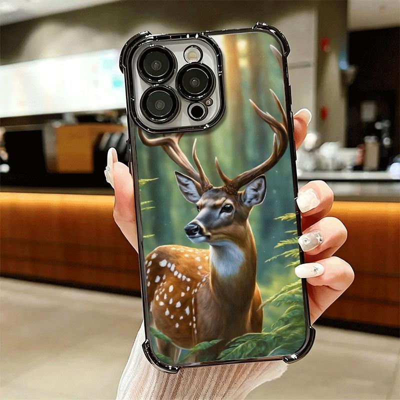 Sika Deer Elk Animal Plating Phone Case For Iphone 16 17 Pro Max Air 16E 14 15 Plus 12 13 Mini Anti-Fall Airabag Cover