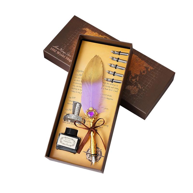Vintage Black Ink Wedding Gift Signature Pen Office School Accessories Feather Quill Ballpoint Pen чёрный