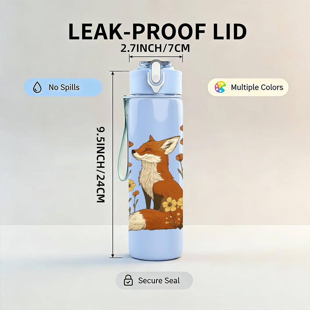 1PC Autumn Floral Fox Portrait 750ml Color Plastic Sports Water Bottle Leakproof Flip Straw Lid Suitable for Sports Office Home Use