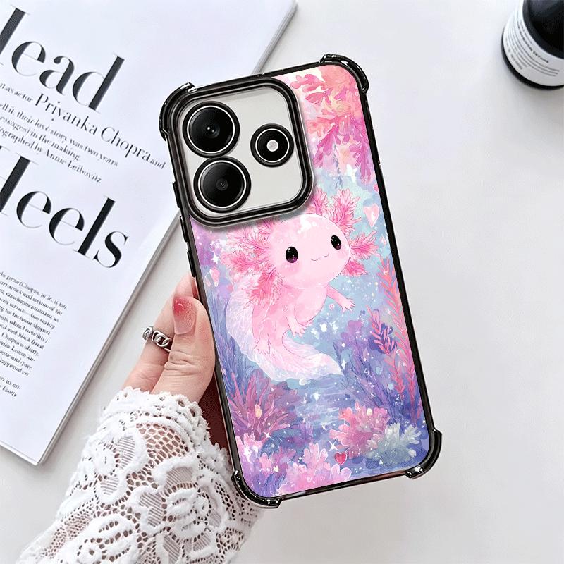 Axolotl Cartoon Cute Plating Phone Case For Xiaomi Redmi Note 14 15 Pro Plus 13 12 11 11S 11T 10 9S 9 5G Anti-Fall Airabag Cover