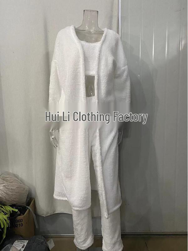 Chic V-neck Plush Three-piece Set: Vest, Long Pants & Suit for Women