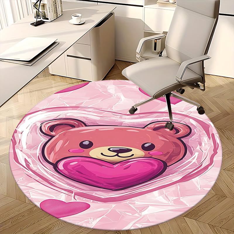 Pink Teddy Bear Office Carpet Chair Mats, Cute Heart Design, Non-Slip Rug for Home Decor, Office Desk Mat, Gift Idea for Kids & Adults, Suitable for