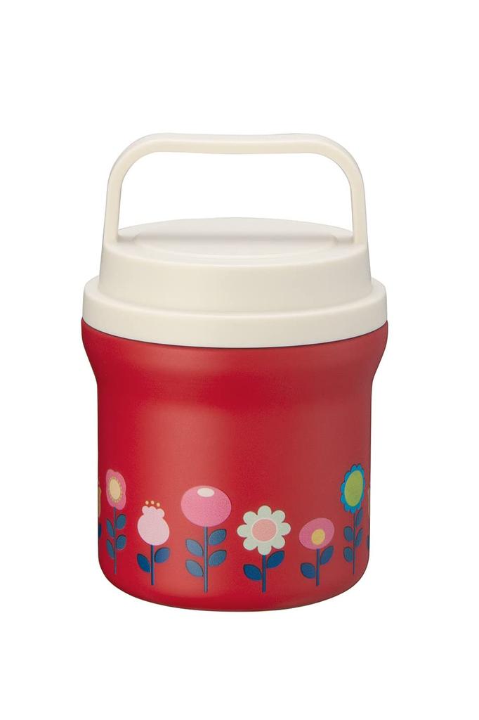 Tenma Vacuum Insulated Lunch Flower 10cm Diameter x Opening Diameter x 15cm Height Dishwasher-Safe Jar, Portable, Red, 8.1cm