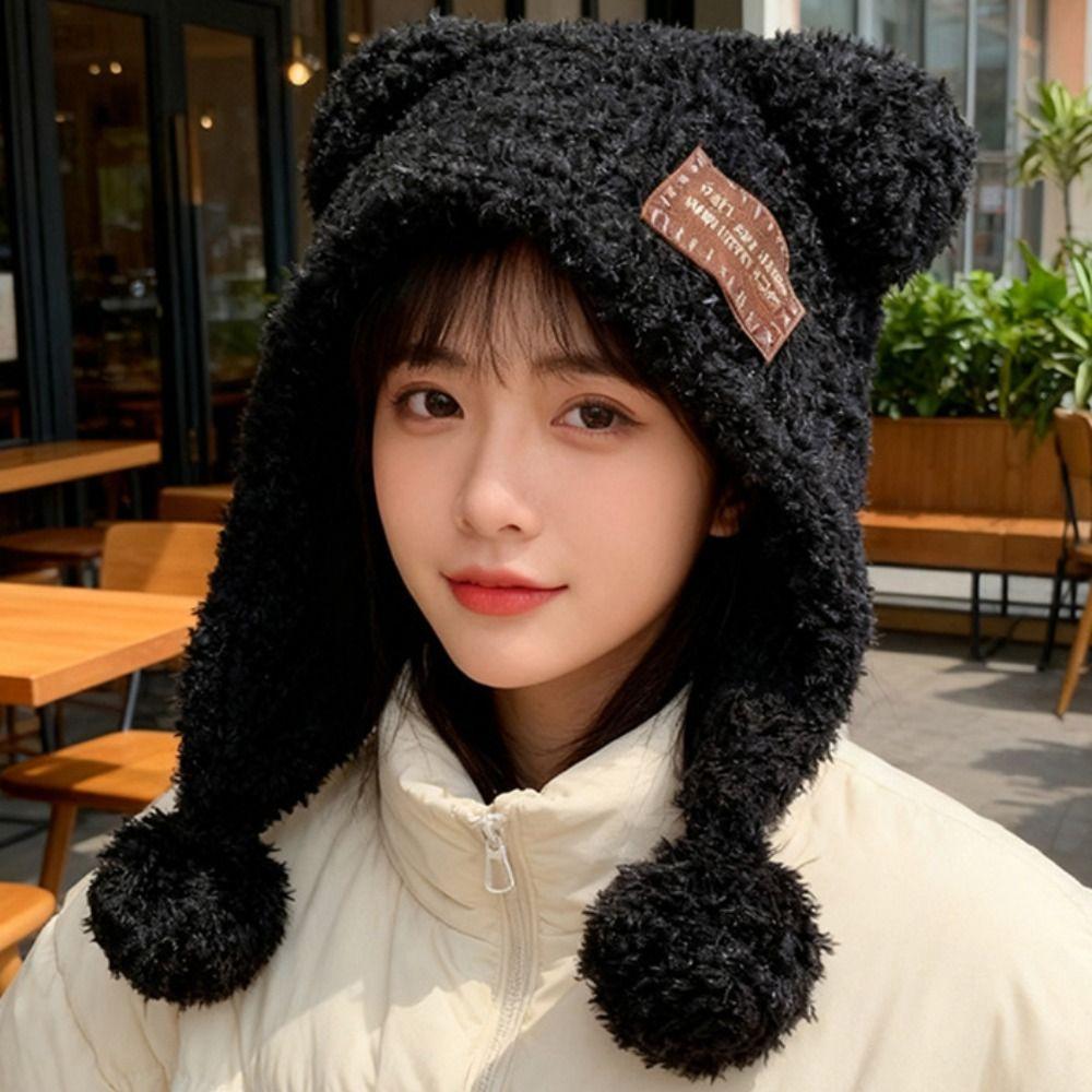 Fluffy Knitted Cap Wool Balaclava Hat Leisure Little Bear Ears Hat Female/Girls