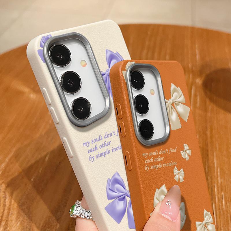 Bowknot Print TPU Soft Leather Texture Magnetic Case For Samsung S25 S24 FE S23 Ultra S22 S21 Wireless Charge Matte Shockproof Slim Phone Cover