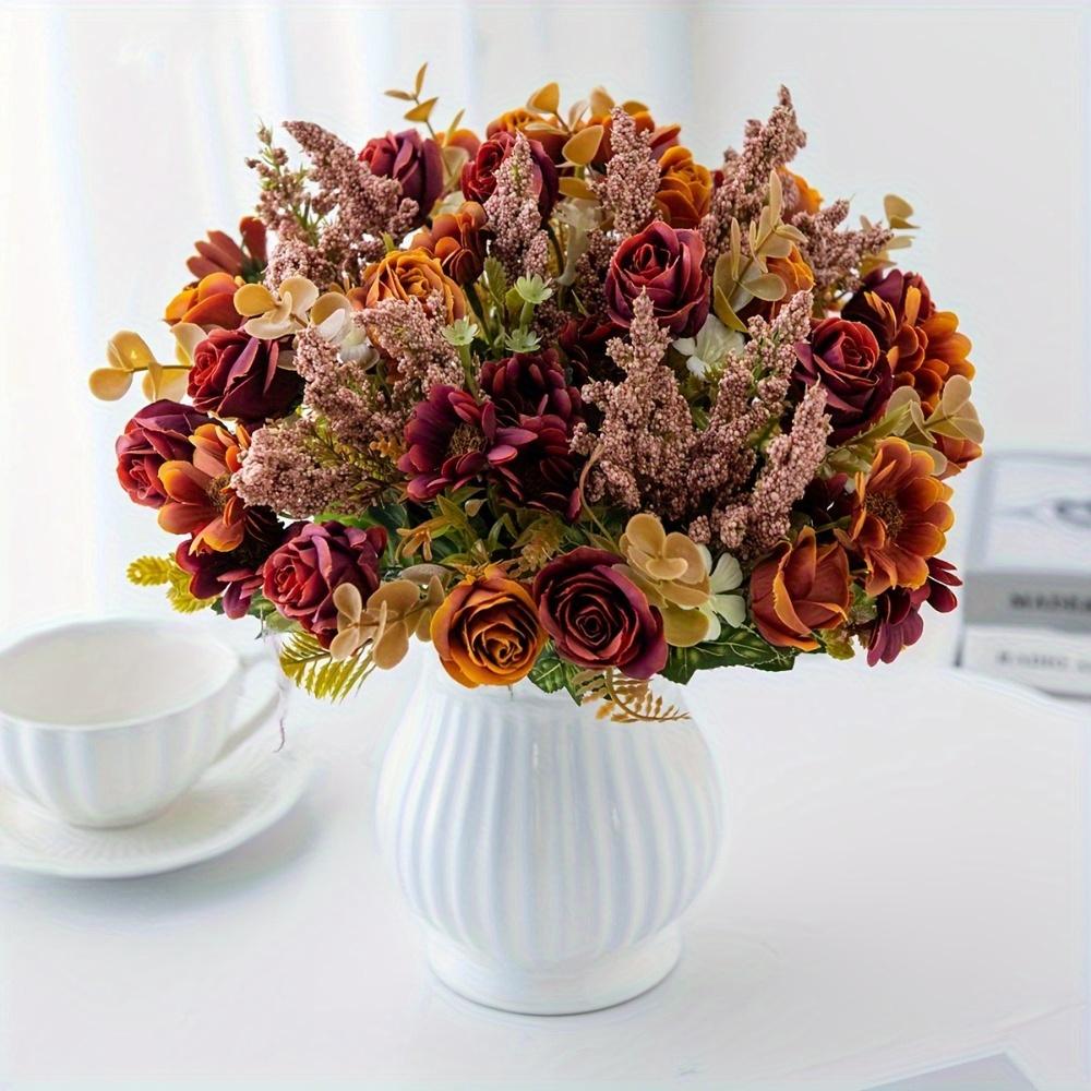 1pc Outdoor Simulation Orange Rose Daisy, Anti UV Real Touch, Suitable for Indoor Home and Outdoor Garden Window Decoration