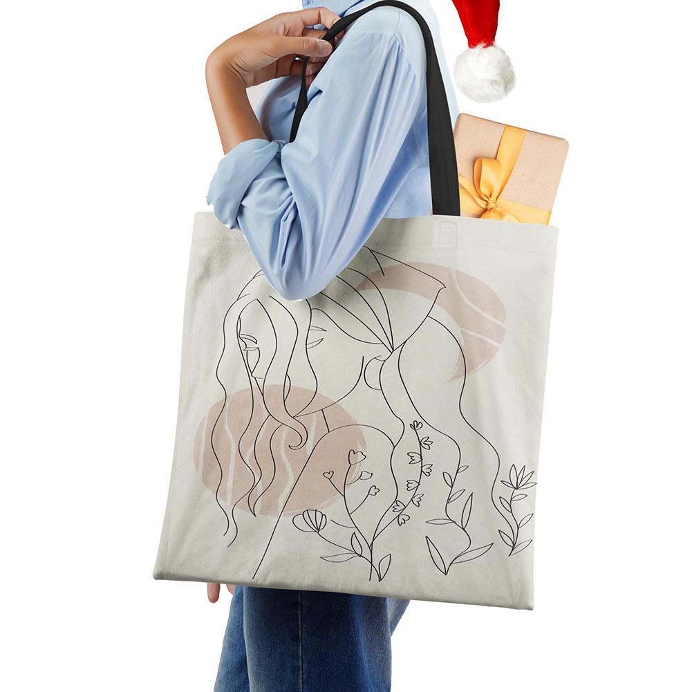 Borsetta da donna in lino con stampa artistica, borse regalo da viaggio casual da spiaggia