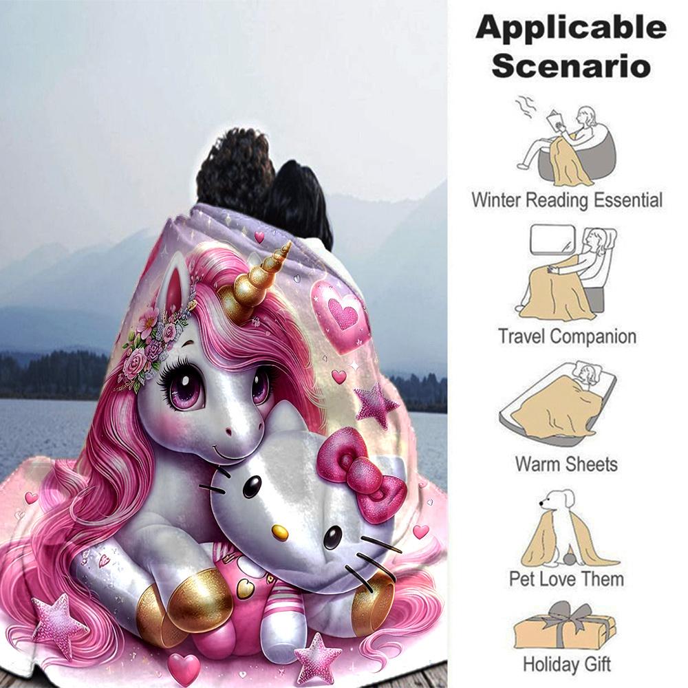 1 Stück Einhorn Hello Kitty Decke Leichte Flanell-Kuscheldecke für Sofa Bett Reise Camping Wohnzimmer Büro Couch Sessel