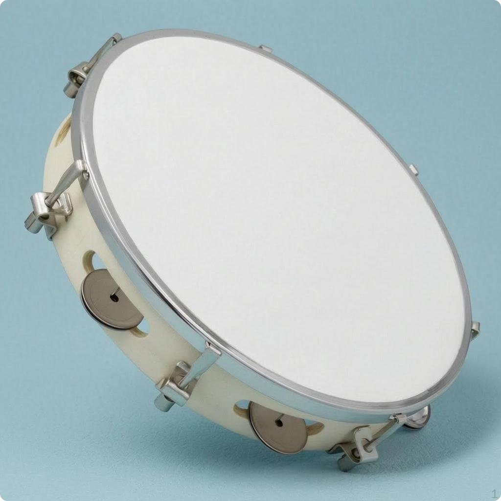 Wooden Tambourine White Drumhead with Metal Discs Handheld Hand Drum