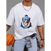 Crewneck T Shirt White Lion Wearing Detroit Hat and Sunglasses Streetwear Urban Fashion Casual Wear