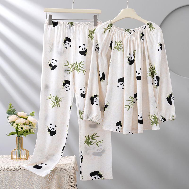 2025 Damen Lyocell Pyjama-Set: Lange Ärmel, Lange Hose, Rundhalsausschnitt, Lässiger Stil, Indoor-Outdoor-Bekleidung, Zweiteiliges Set.