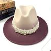 Women's New Fashion Pearl Accessories Woolen Top Hat Color Matching Jazz Hat European and American Style Men's Outdoor Sun Hat