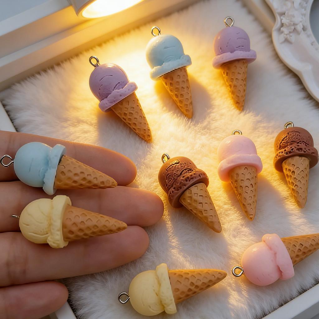 10Pcs 17*37Mm Colorful Resin Ice Cream Cone Charm Pendants For Diy Bracelet Necklace Earrings Jewelry Making Accessories
