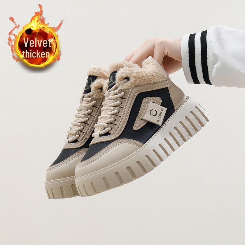"Women's Plus Velvet High-Top Snow Boots, 2024 Winter, Korean Style, Warm Casual Thick-Soled Cotton Shoes"