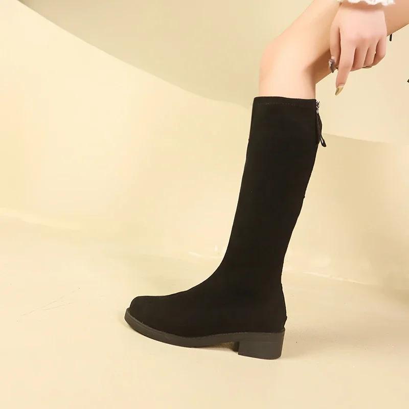 Winter Boots for Women 2024 Hot Selling New Fashionable Round Head Mid Calf Rear Zipper Paired with Outdoor Casual Women's Boots