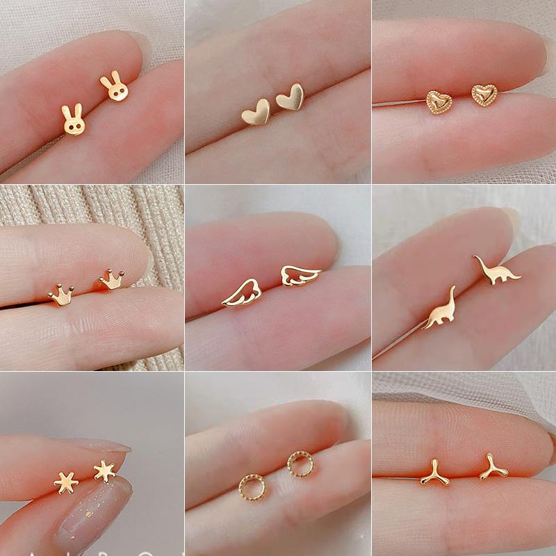 Gold Color Silver Plated Mini Butterfly Heart Stud Earrings For Women Cartilage Helix Tragus Piercing Jewelry Gift