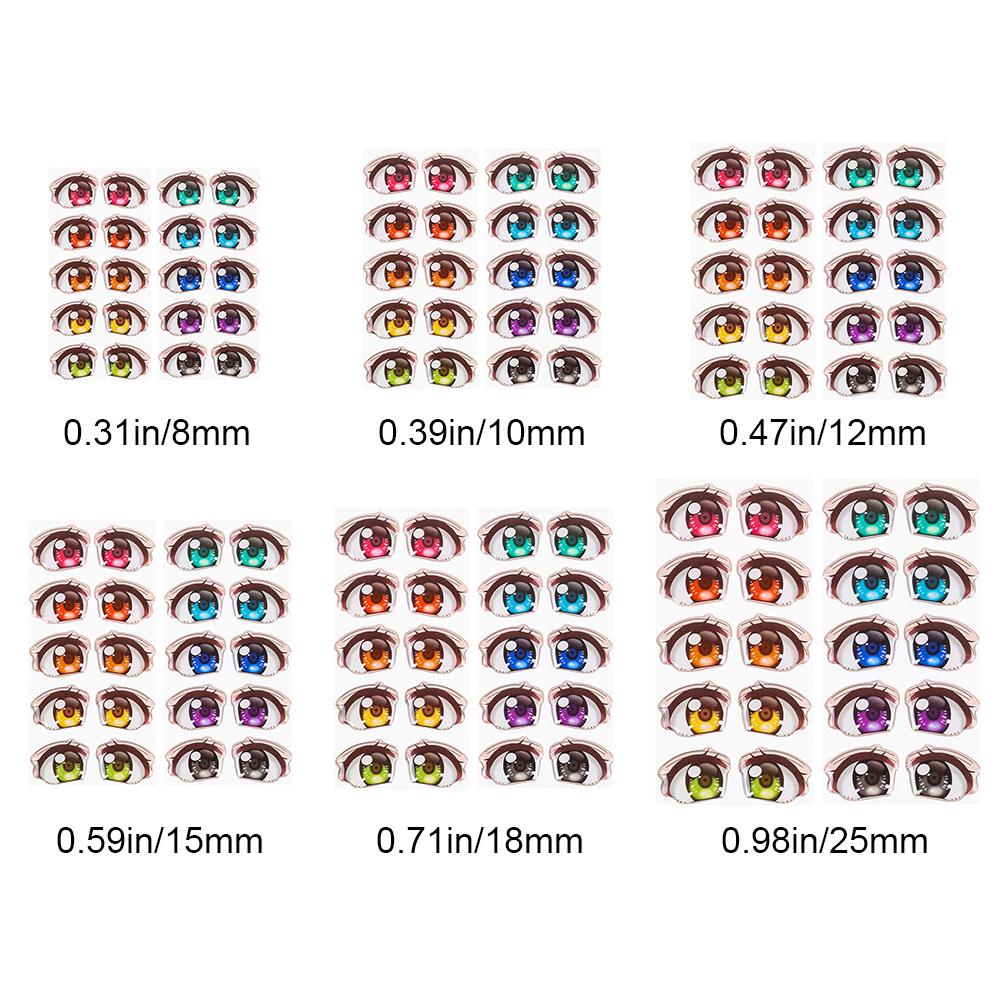 10Pairs Rainbow Cartoon Eyes Stickers For Loli Doll Eyes Accessories Cute Crystal Eyes Sticker Anime Figurine Face Organ Paster