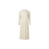 Mongplisse [Women'S] Mock Neck Long Sleeve Basic Pleated Dress (Ivory)