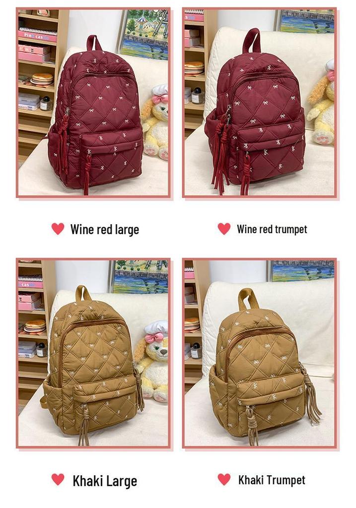 Korean-style Large Capacity Backpack with Cute Bow Embroidery for Female College Students