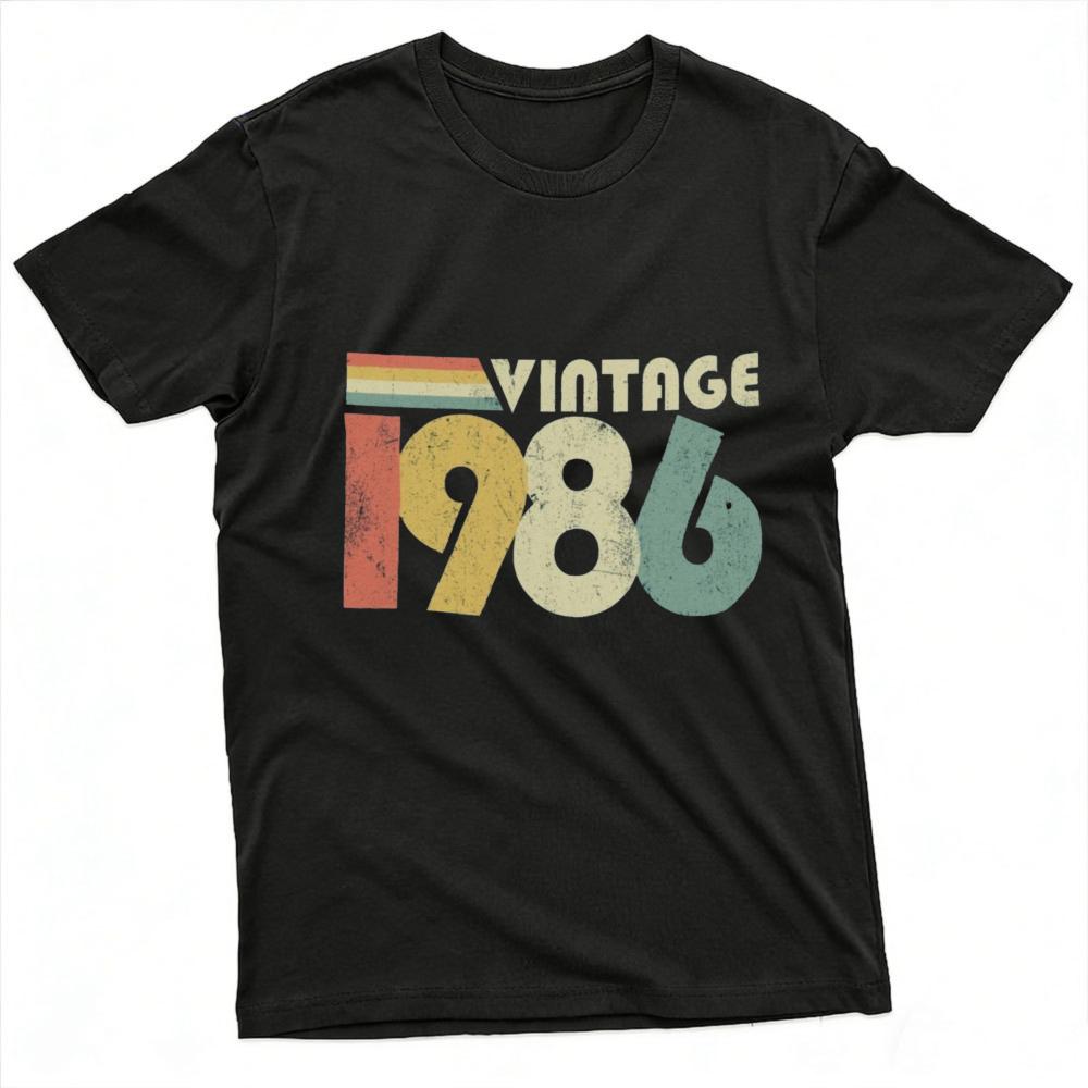 Vintage 1986 Print T-Shirt Lässig Rundhals Kurzarm Baumwolle Oberteile Retro 80er Jahre Stil Grafik-T-Shirt Streetwear Kleidung