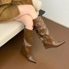 Hot Selling 2025 Metal Decor Wedge Heel Knee High Boots Women Autumn Fashion Pants Boots Woman Wide Leg Leather Long Botas Mujer
