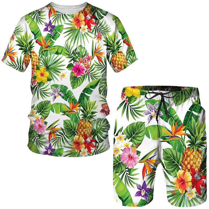 NEW Tropical Floral Print Men's Tees/Beach Shorts/Suits Fashion Summer Hawaiian Sets Casual Short Sleeve T-Shirt Holiday Outfits