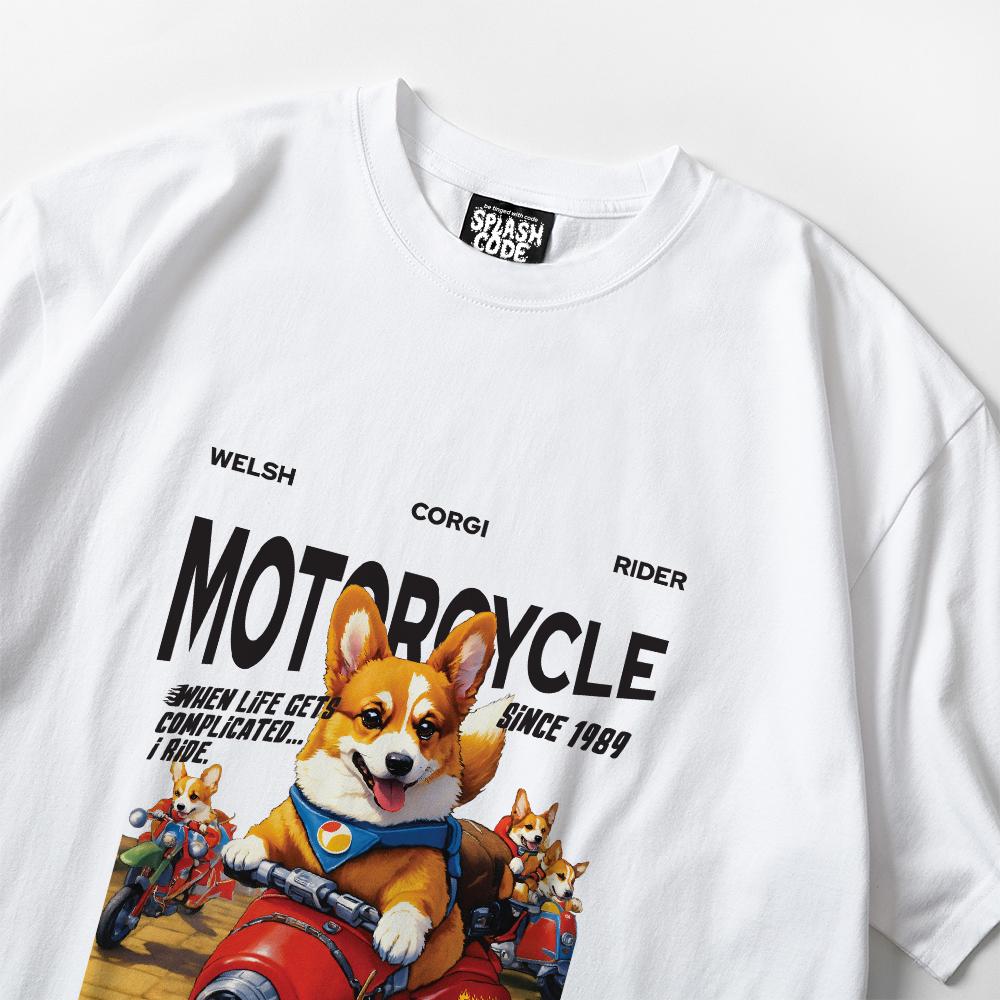 Seupeullaesikodeu White Short Sleeve T-Shirt - Corgi Rider