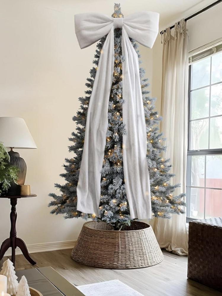 Velvet Elegant Large Christmas Bowknot Giant Xmas Tree Toppers Bows for Indoor Xmas Tree Window Wall Decor