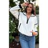 Women's Color Block Striped Half Zip Polo Sweatshirt Loose Long Sleeve Casual Pullover Top