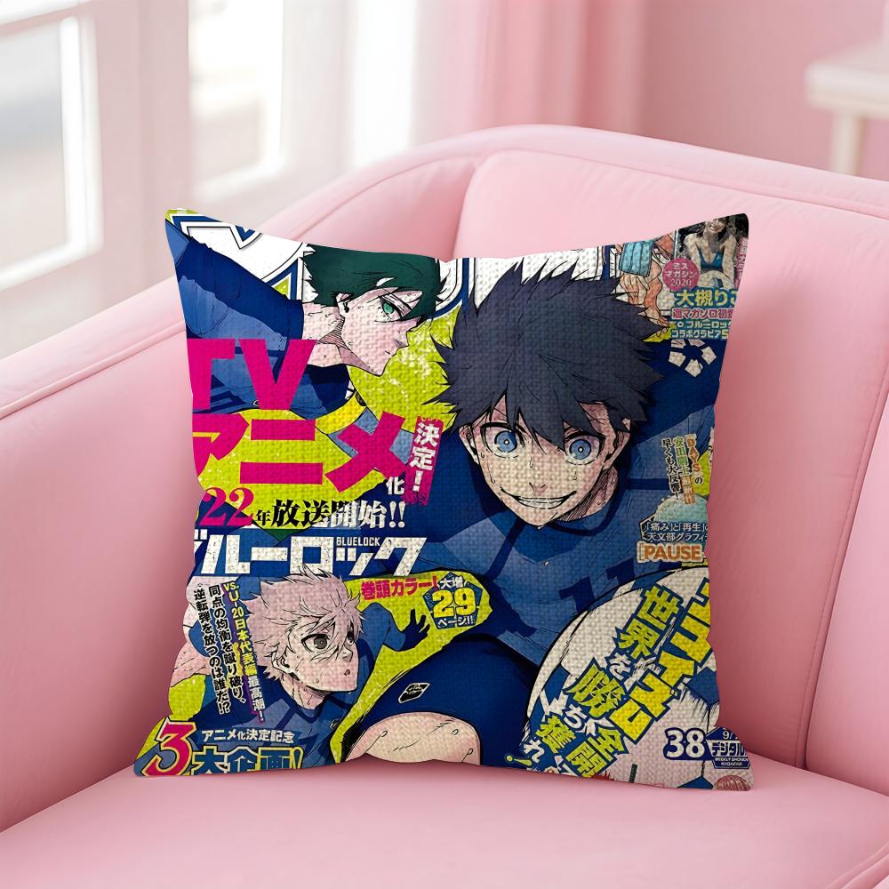 BBlue LockK Anime Cushion Cover Natural Linen Pillow Case DoubleSided Print Decorative Sofa Pillowcase Home Decor Gift
