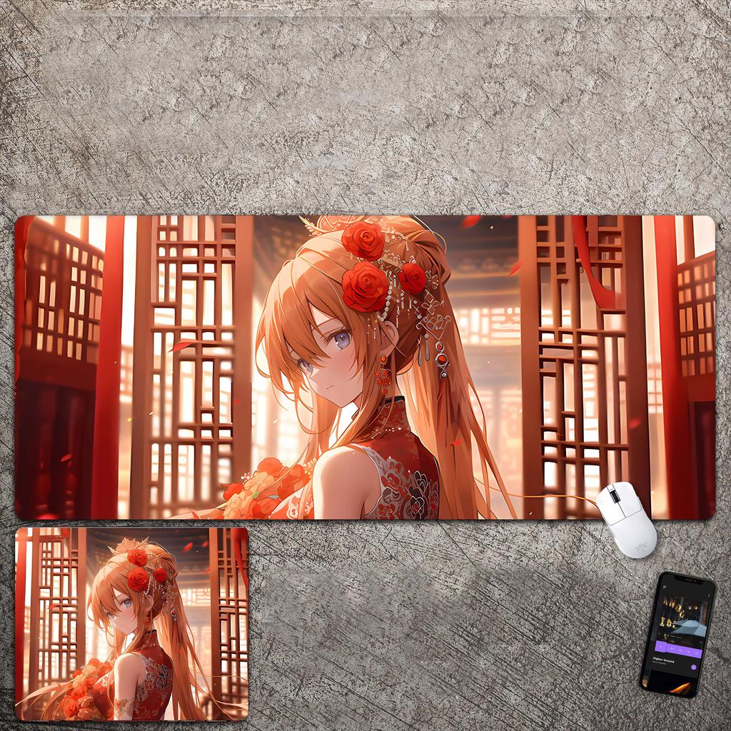 Übergroßes Mauspad mit Anime-Charakter, geeignet für E-Sport, Büro und Schreibtisch.