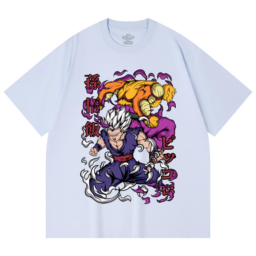 230 g/m² 100 % Baumwolle Dragon Ball V57 Gohan Piccolo Aufdruck Unisex Schweres Baumwoll-T-Shirt