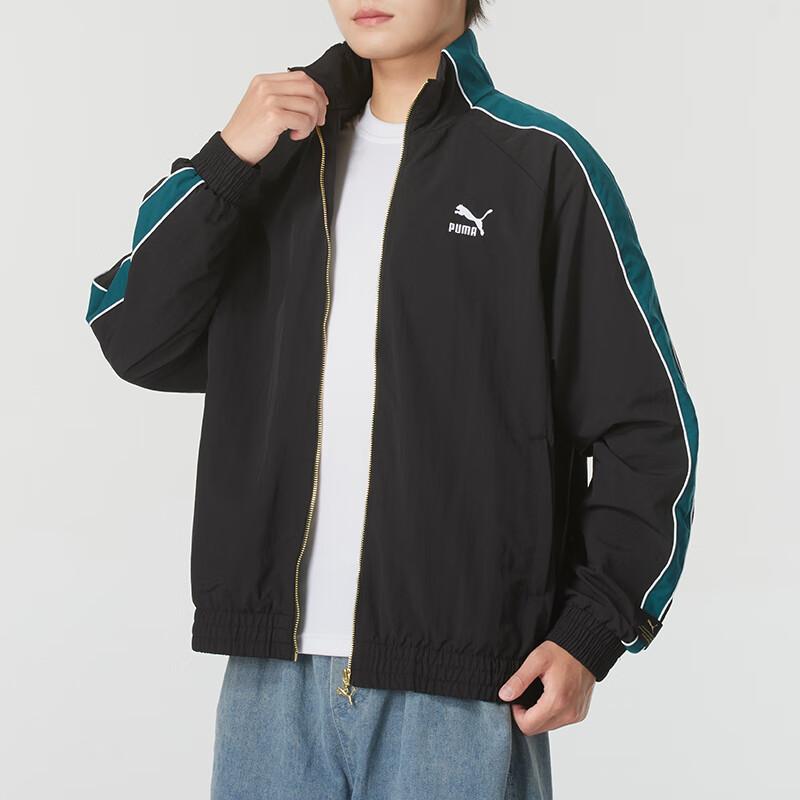 Puma Unisex černá tealková barevně blokovaná bunda na zip s zlatým zipem Sportovní oblečení 629048-01