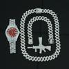 Hip Hop Persönlichkeit Pistolenanhänger Kubanische Kette Halskette Armband Uhr Set Modisches und Vielseitiges Herrenschmuck Geschenkbox Set