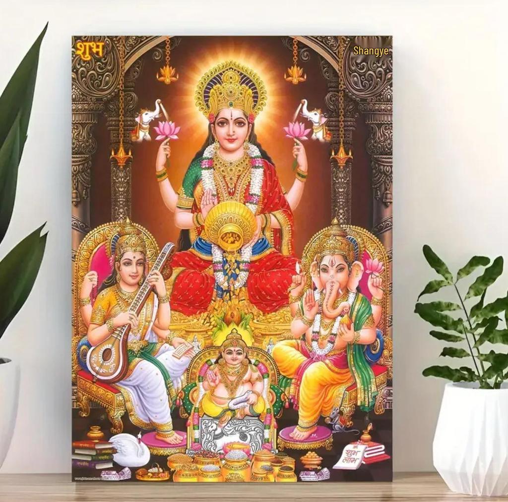 Indian Decorative Oil Painting on Canvas with Pine Wood Frame