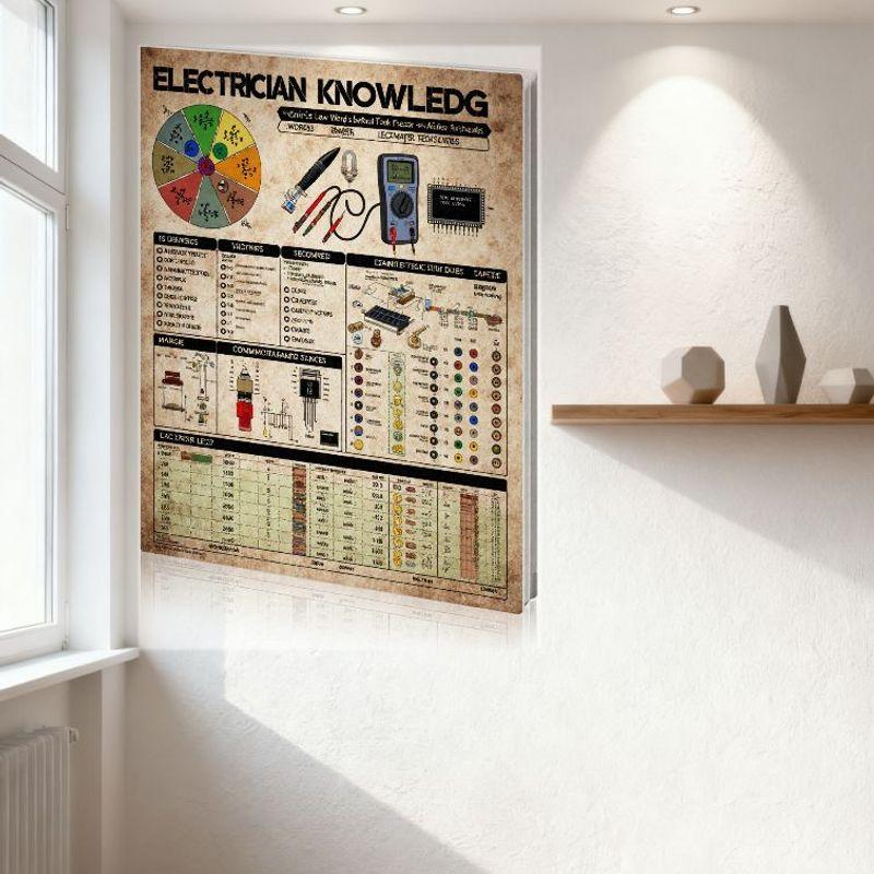Vintage Electrician Knowledge Tin Sign - Retro Electrical Science Tool Expert Multimeter Screwdriver Resistor Plaque for Garage