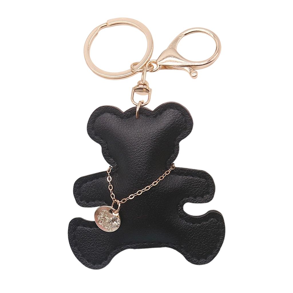 Trendy Mini Bear Keychain Decorative Bag Charm Gold Tone Chain Soft PU Leather Craftsmanship Keyrings Accessory