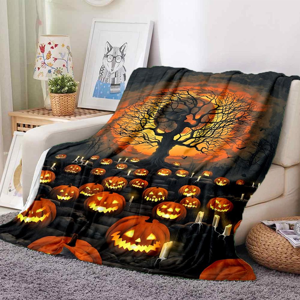 1pc Halloween Pumpkins Blanket, Lightweight Flannel Throw Blanket for Sofa, Bed, Travel, Camping, Living Room, Office, Couch, Chair, and Bed