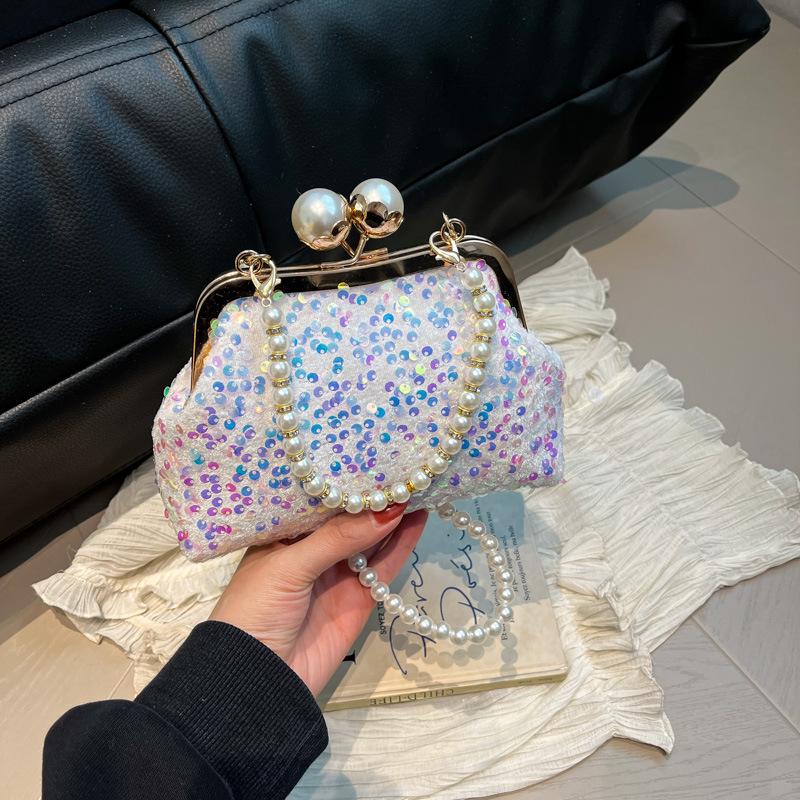 Trendy Beaded Pearl Chain Handbag: Women's Clip-On Crossbody Evening Bag