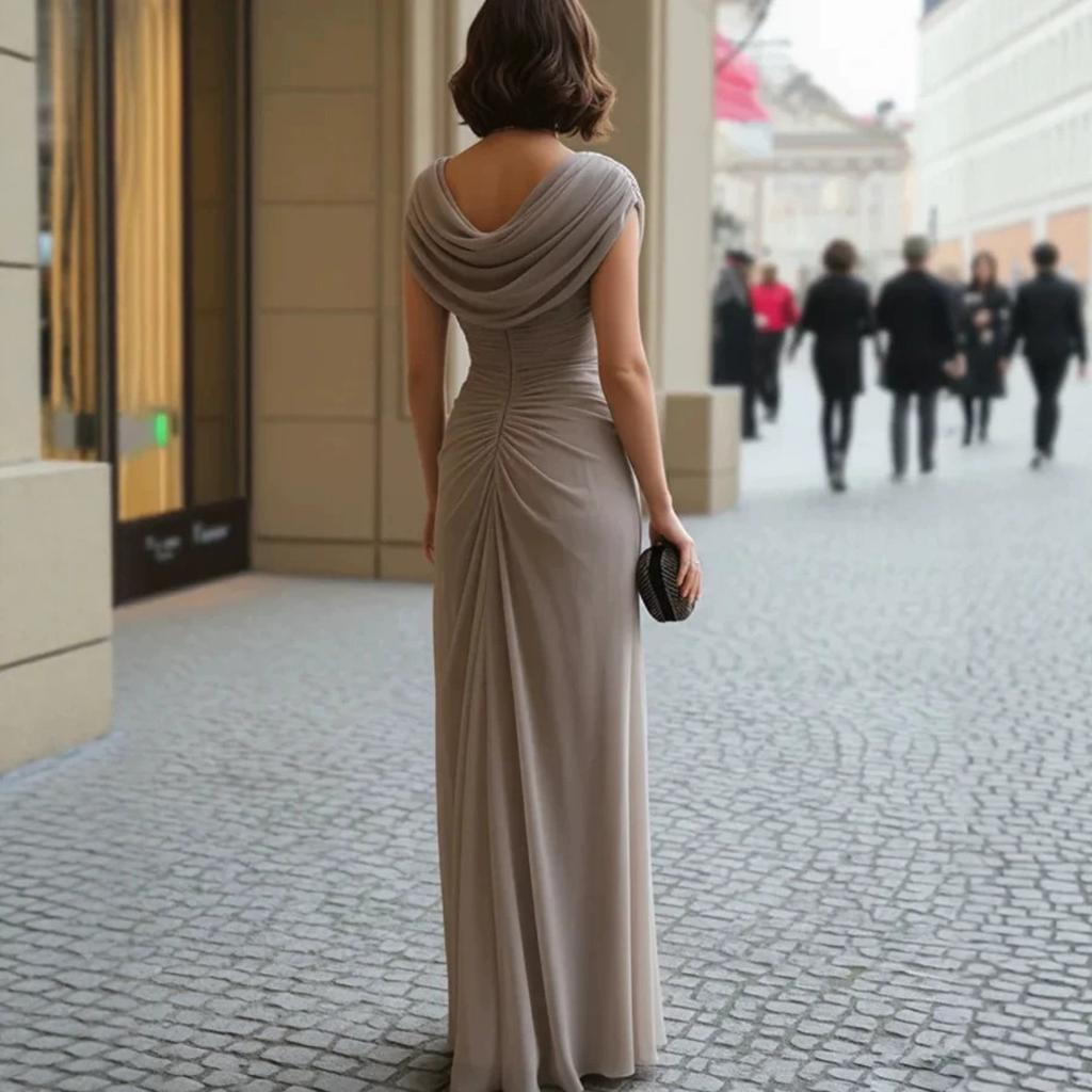 Dámské maxi šaty bez rukávů s rolákovým výstřihem, úzký střih, elegantní, řasené, formální večerní šaty