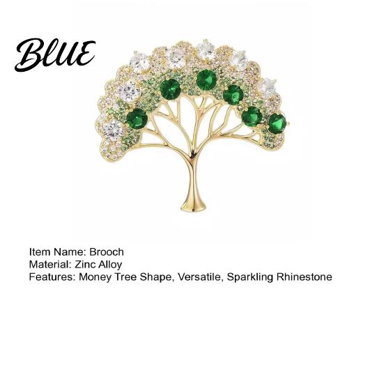 Brooch Women Sparkling Rhinestone Inlaid Money Tree Shape Anti-Exposure Decorative